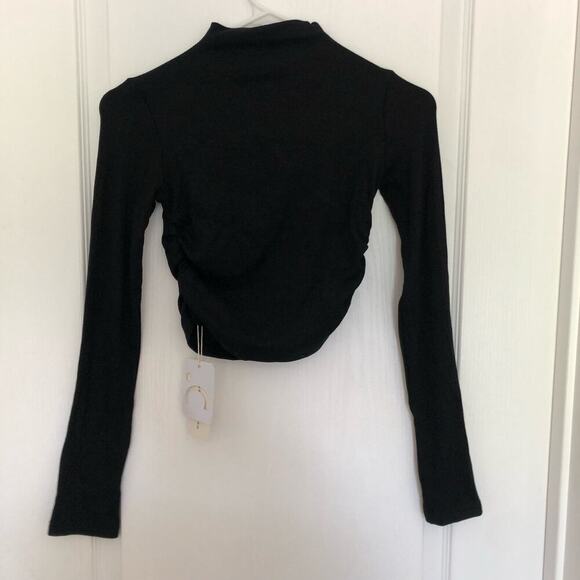 Commense Mock Neck Slinky Long‎ Sleeve Ribbed Knit Cropped Top Black Medium NWT - Picture 7 of 11